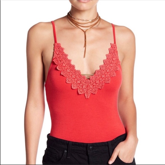 NWT Free People Bodysuit Gia Red Embroidered Top - Picture 3 of 7